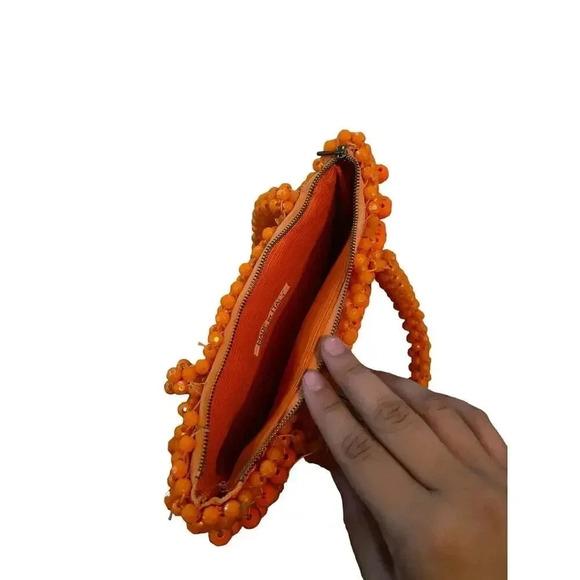 Vintage 1960s Orange Beaded Handbag Purse Made in Italy - Picture 6 of 7